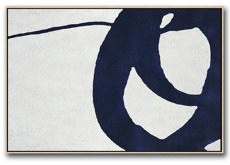 Extra Large Artwork,Horizontal Abstract Painting Navy Blue Minimalist Painting On Canvas,Hand Painted Acrylic Painting